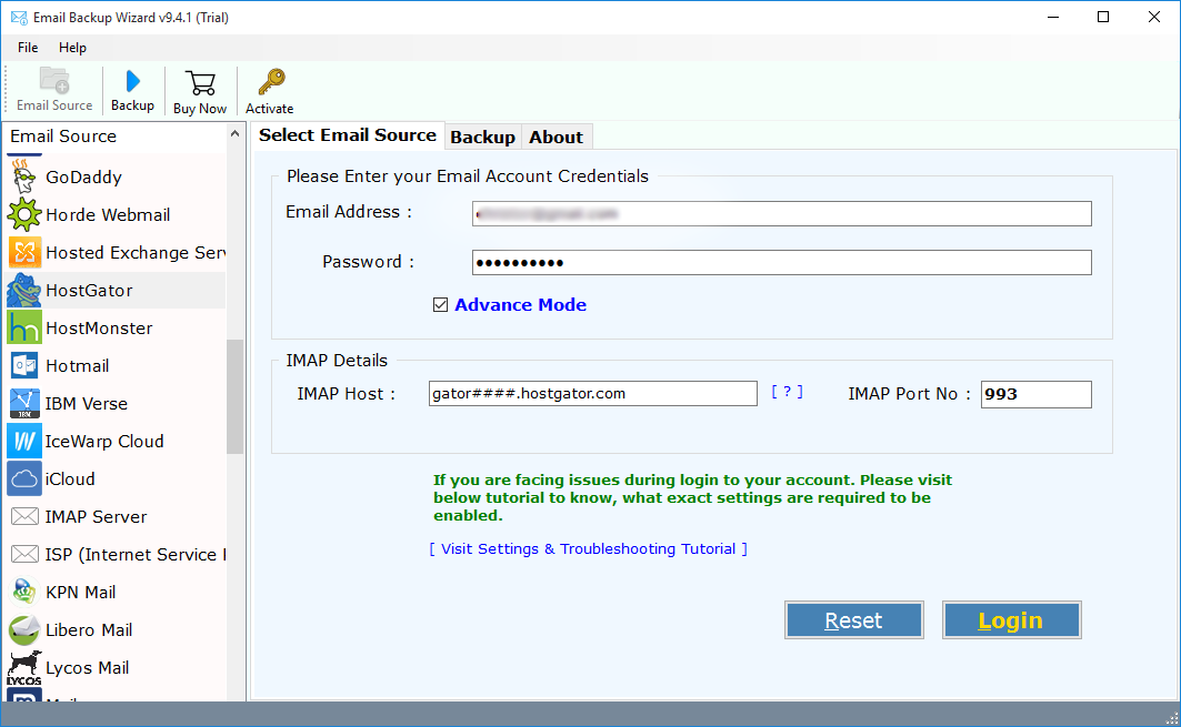 Fill in the login credentials