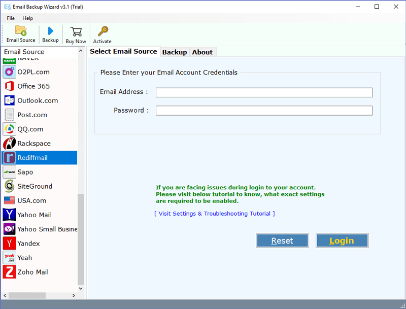 choose the email source as Rediffmail