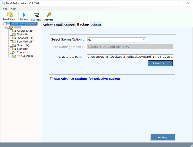 select the required email folders
