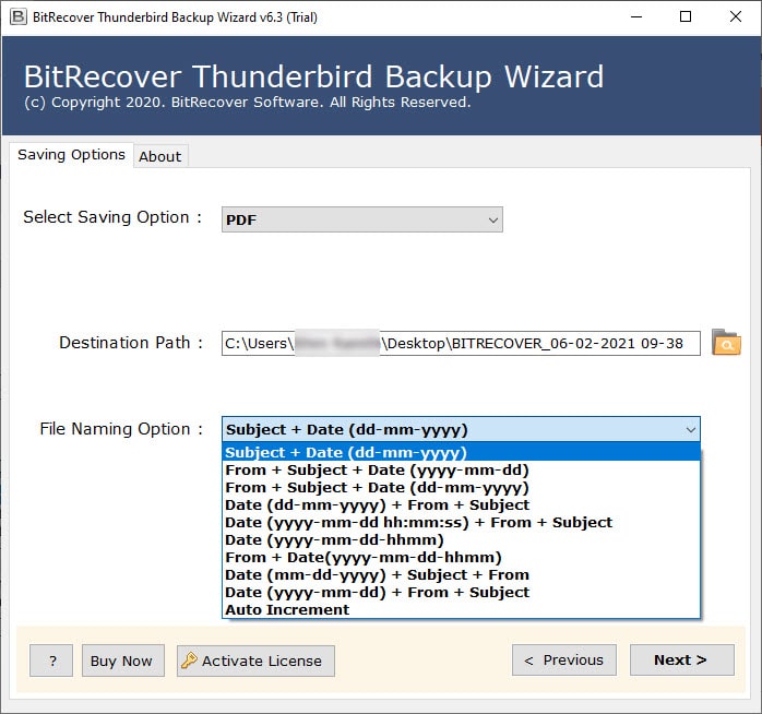 choose file naming option