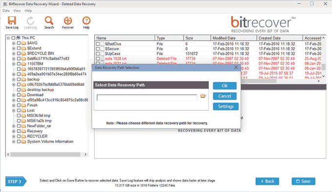 select the require data and location