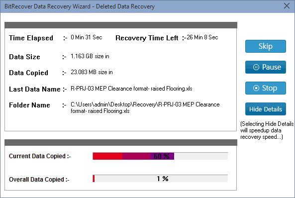 “Save” icon to save the recover deleted laptop data