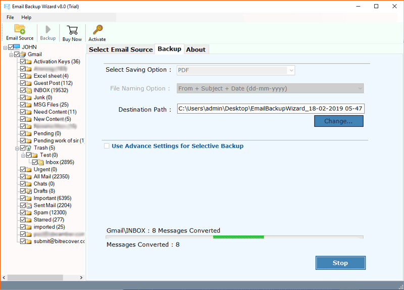 archive email to PDF in process