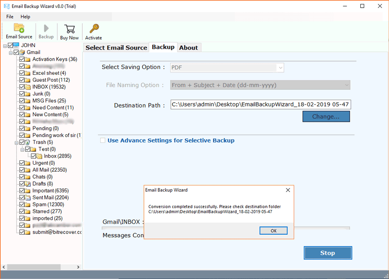 archive email to PDF completed