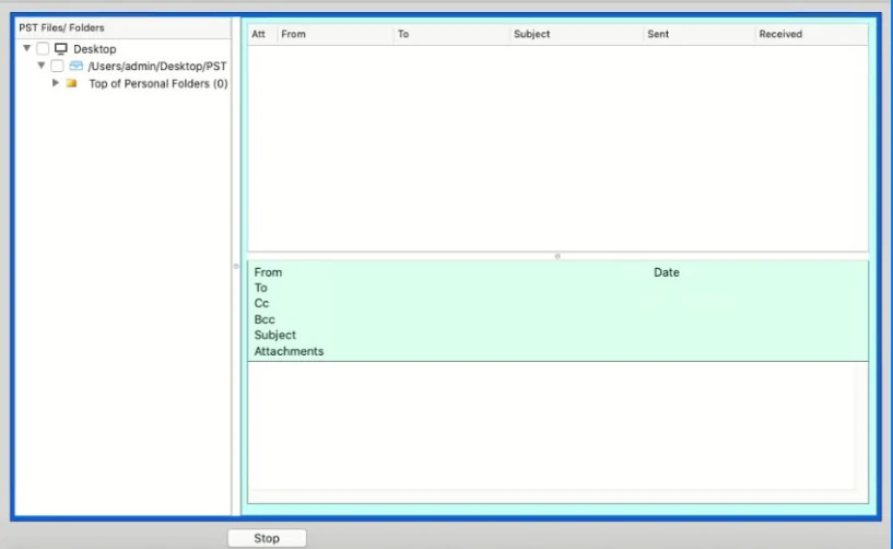 Free PST Viewer loading a PST file on macOS
