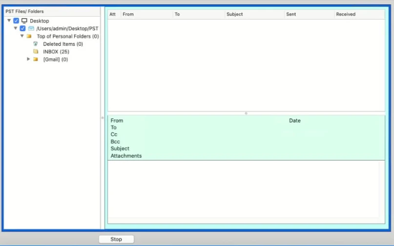 Mailbox folder tree with Inbox and Gmail folders on macOS