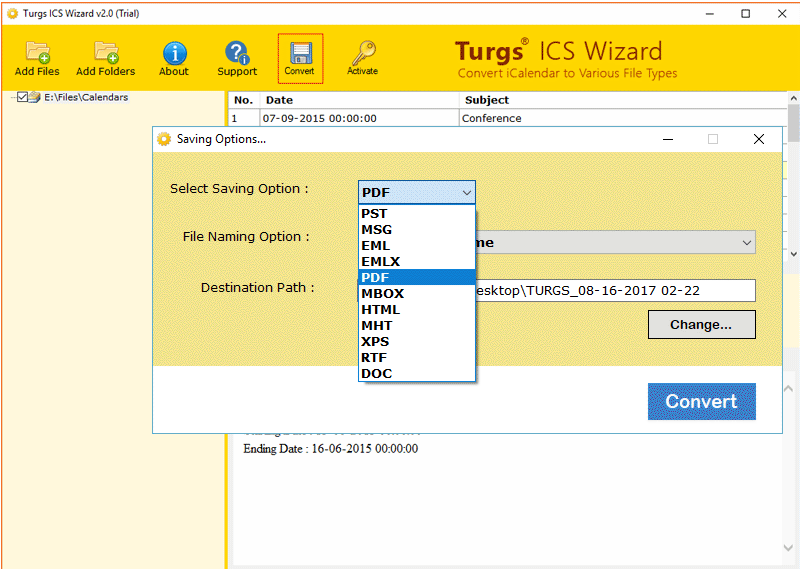 select PDF format 