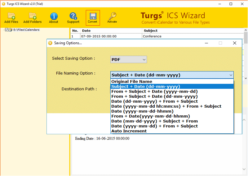 Convert iCalendar File to PDF