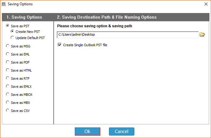 Select destination path