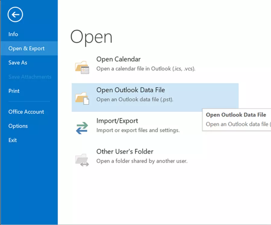 Open Outlook Data File