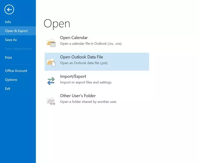 Open Outlook Data File