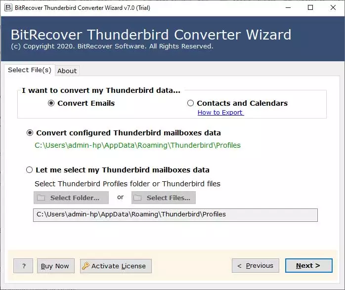 Start Thunderbird to EML Converter