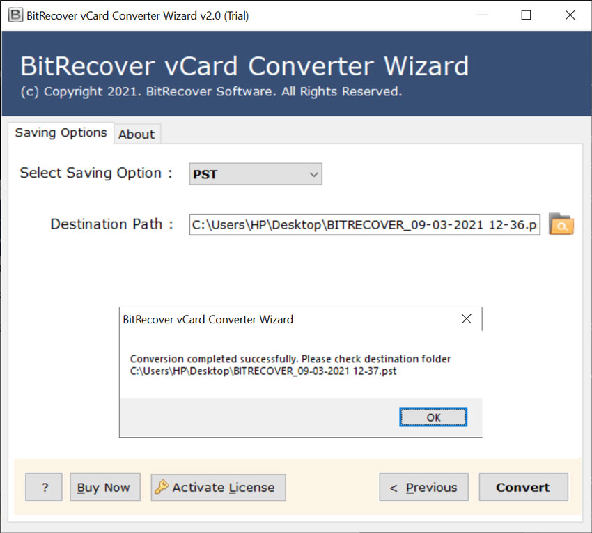 Convert vCard to PST file