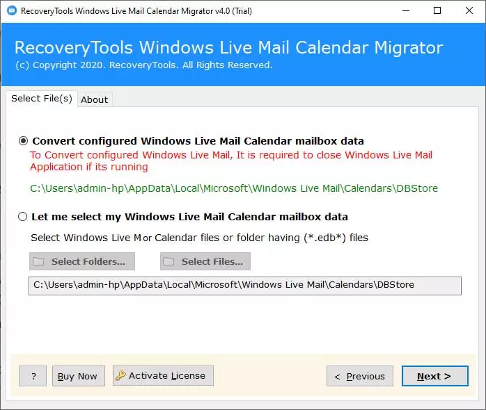 Windows Live Mail Calendar Backup Tool