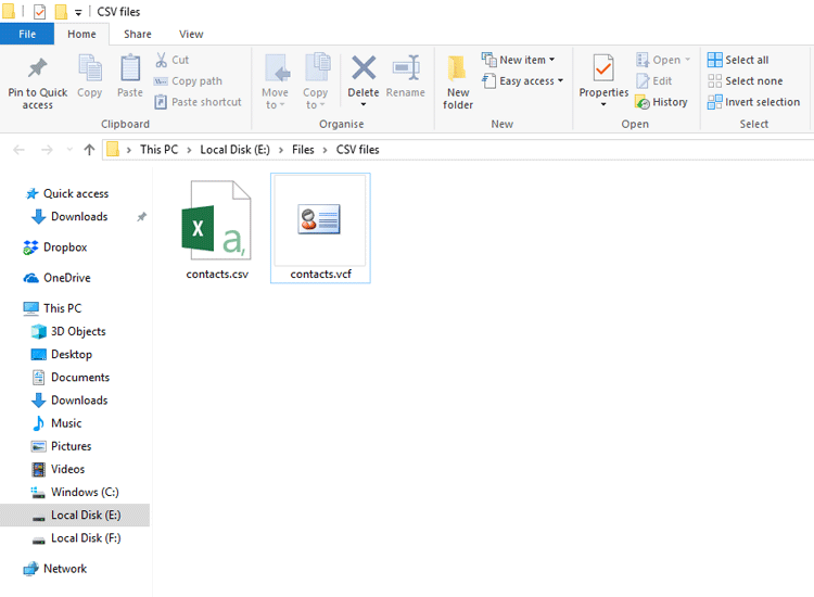 resultant vCard file