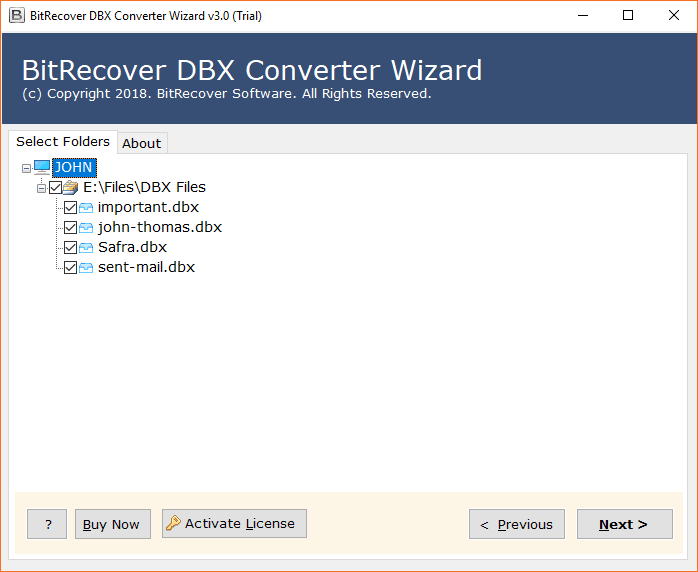 choose required DBX email folders