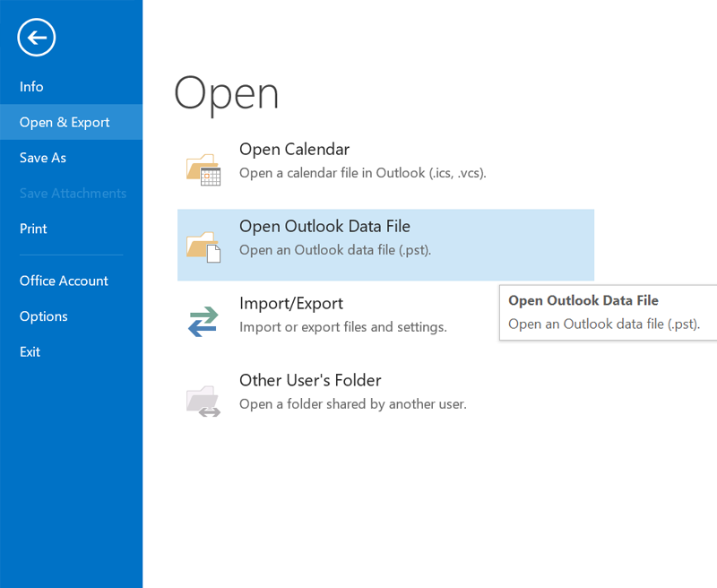 Open Outlook Data File