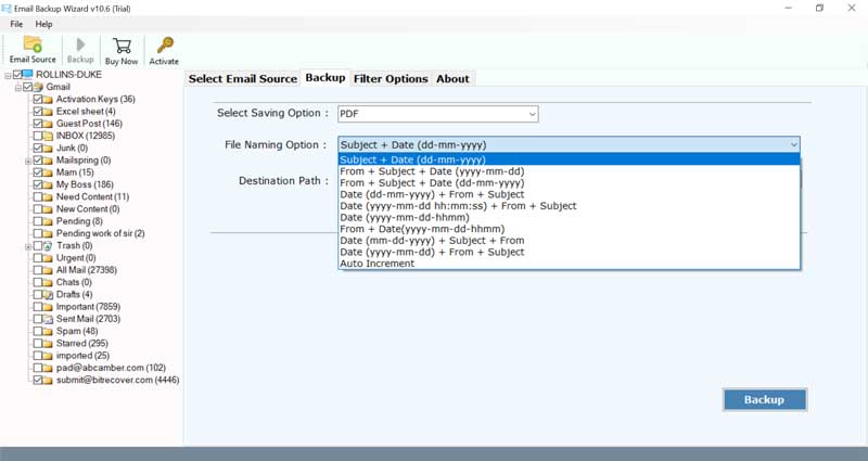 choose file naming options