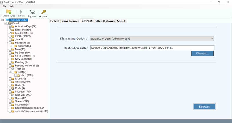 select email folders to export emails from Bluehost