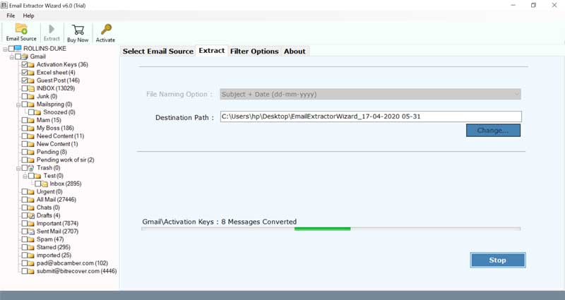 successfully extract emails from gmail