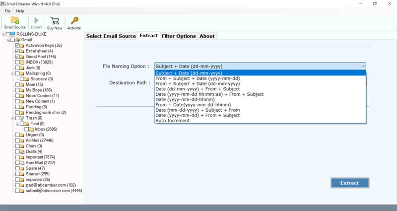 select the file naming option