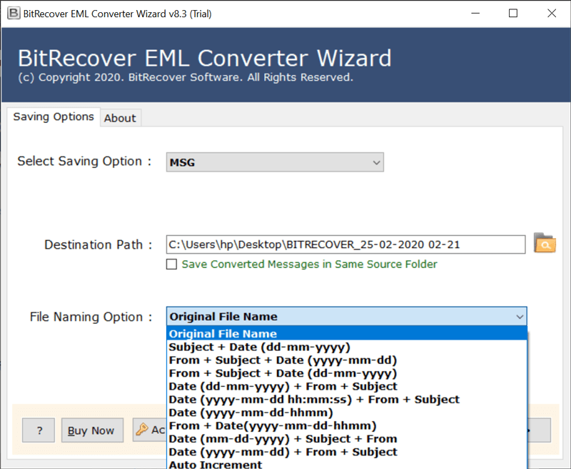 BitRecover EML Converter Wizard 8.5 File-naming