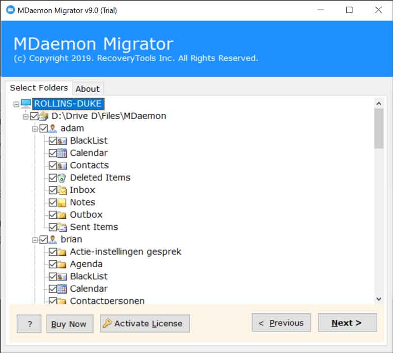 MDaemon folder tree