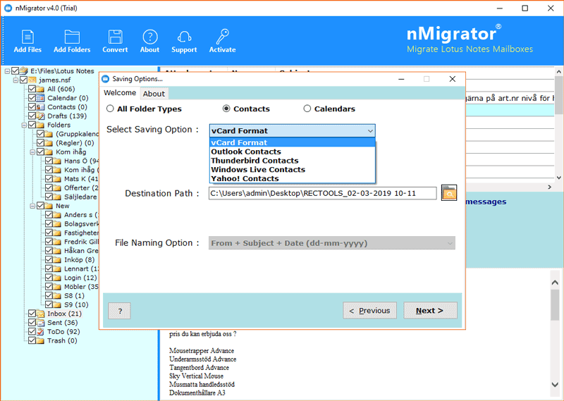 export Lotus Notes contacts to Yahoo! Contacts