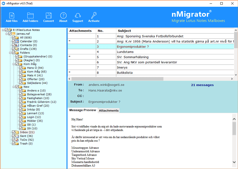 preview HCL Notes NSF files