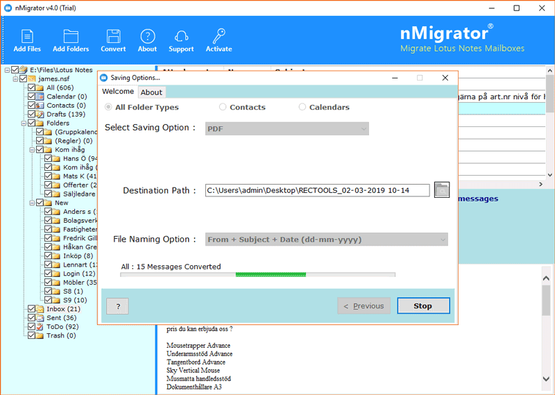 copy Lotus Notes emails to hard drive