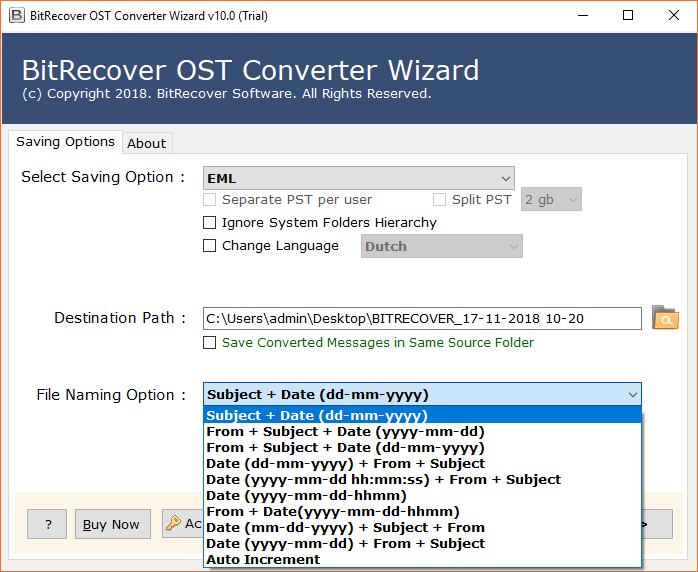 enter a file naming option