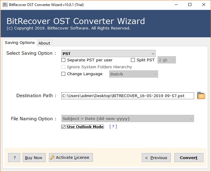 Windows 10 BitRecover OST to PST converter wizard full