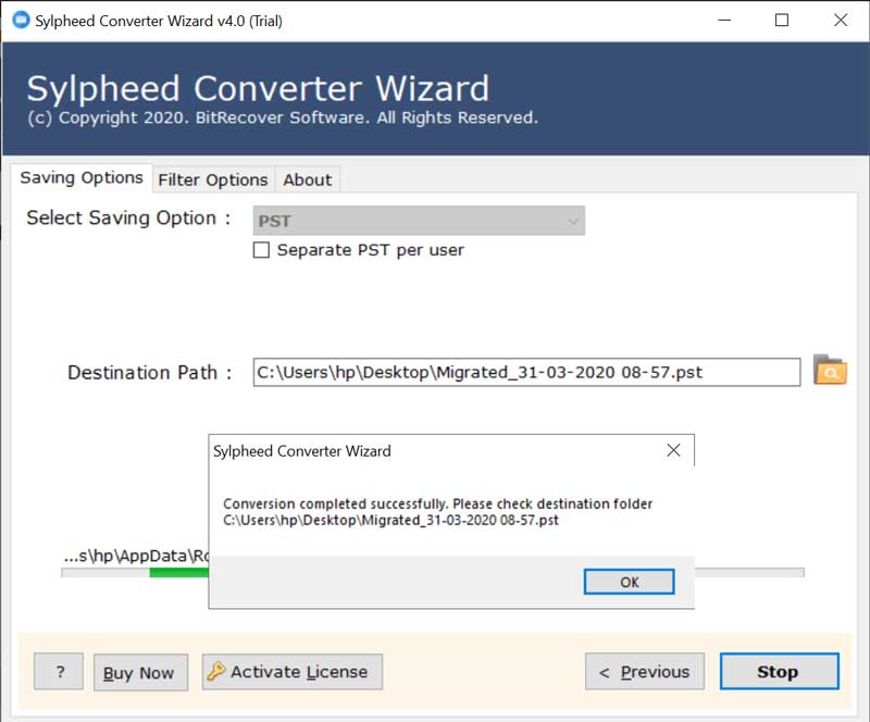 Sylpheed to PST file migration completed