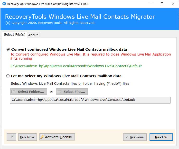 upload Windows Mail contacts