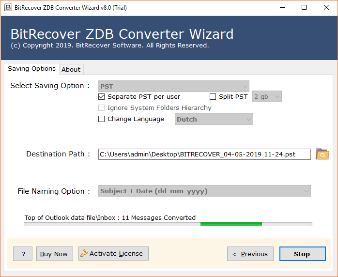 Convert Zimbra ZDB to PST Live