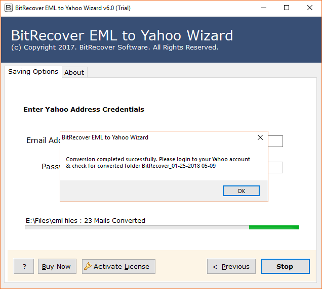 Importa il processo di EML in Yahoo