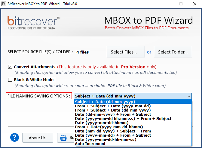 opzione di denominazione dei file