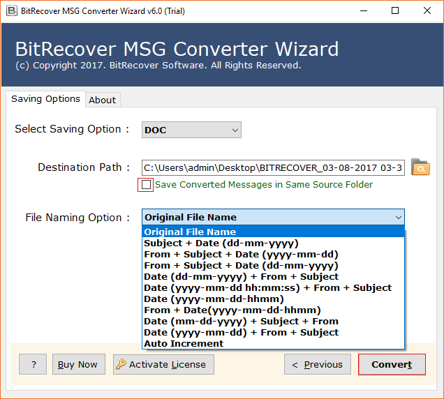 opzioni di denominazione dei file