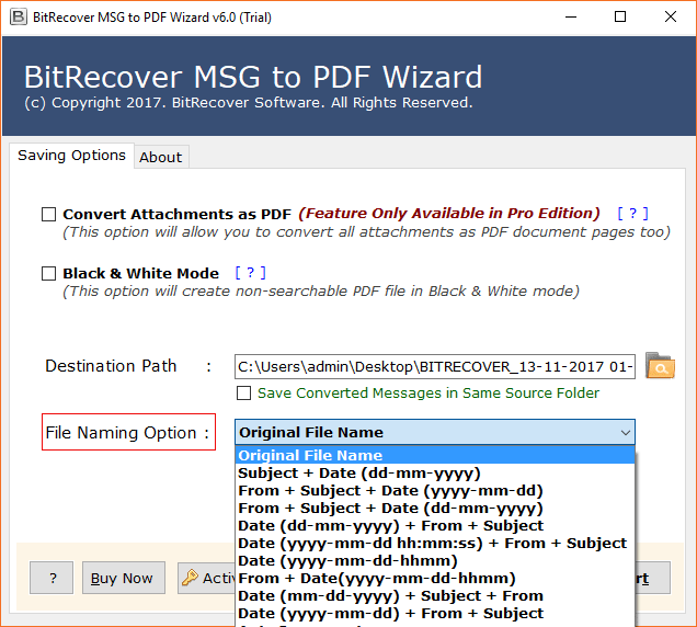 opzione di denominazione dei file