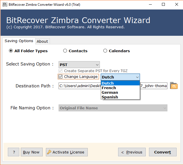 varie opzioni linguistiche