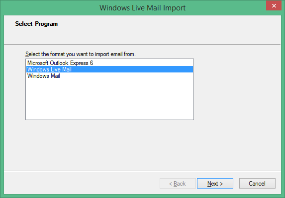 select windows live mail