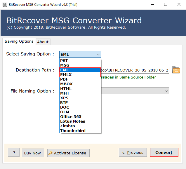 Export MSG files to EML