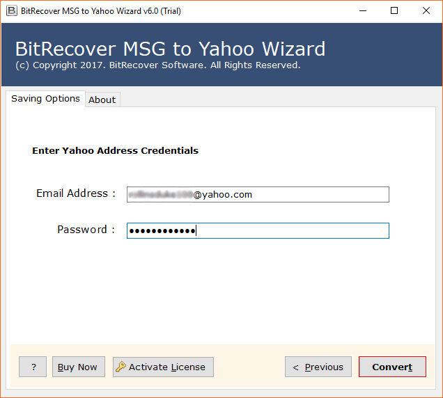 Provide Yahoo account credentials