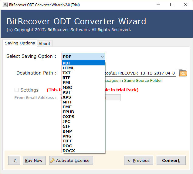 Select saving format