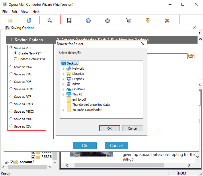 browse location to save data file