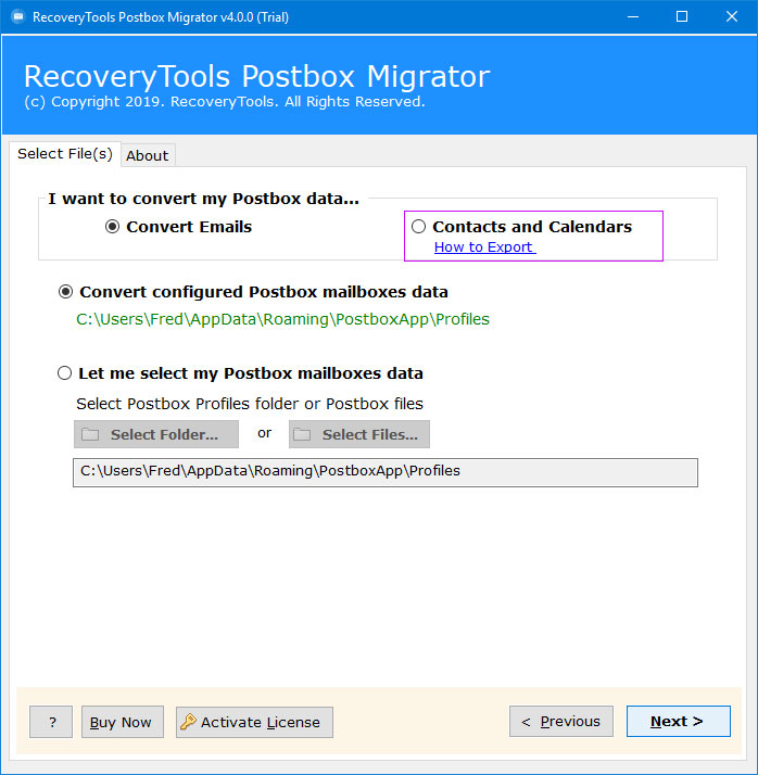 option to import postbox emails 