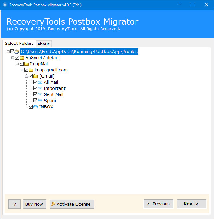 check folders to import postbox emails 