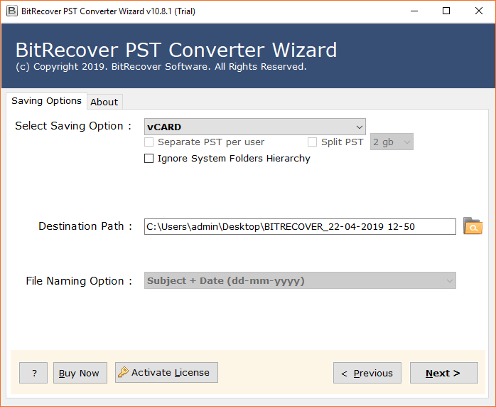 Convert PST to vCard