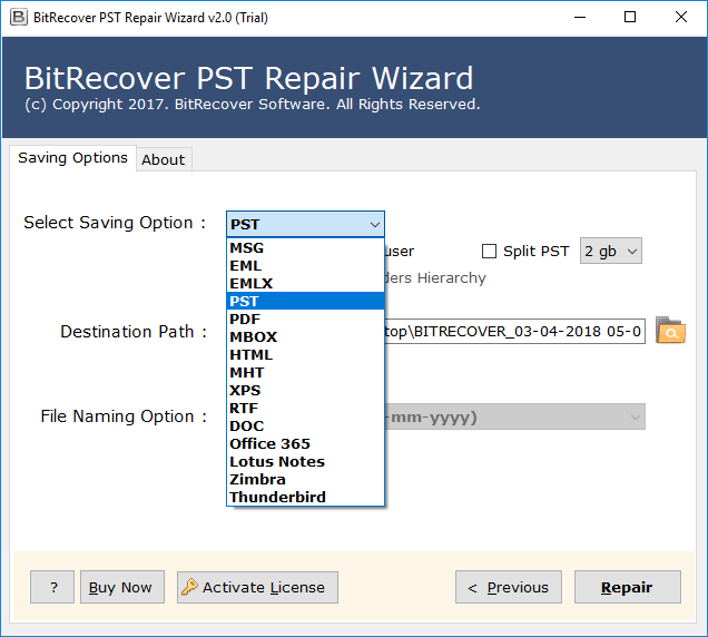 choose saving as PST for outlook 0xc0000005 error fixing