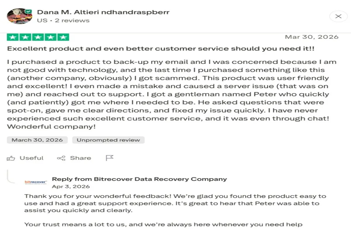 Trustpilot review screenshot